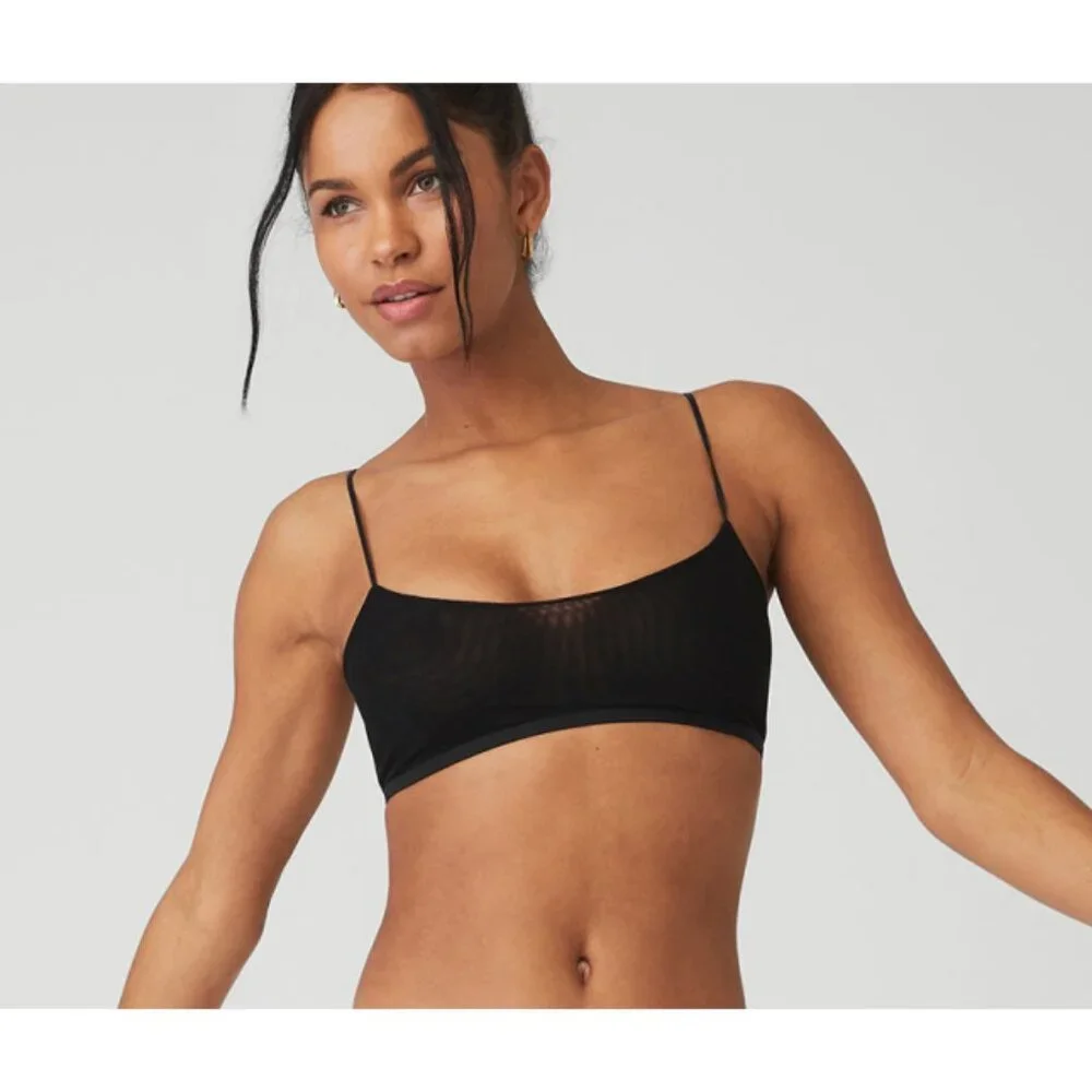 Alo Airmesh Venus Bralette Black Sheer Mesh Festival Gothic Bra Tank Crop Top XS